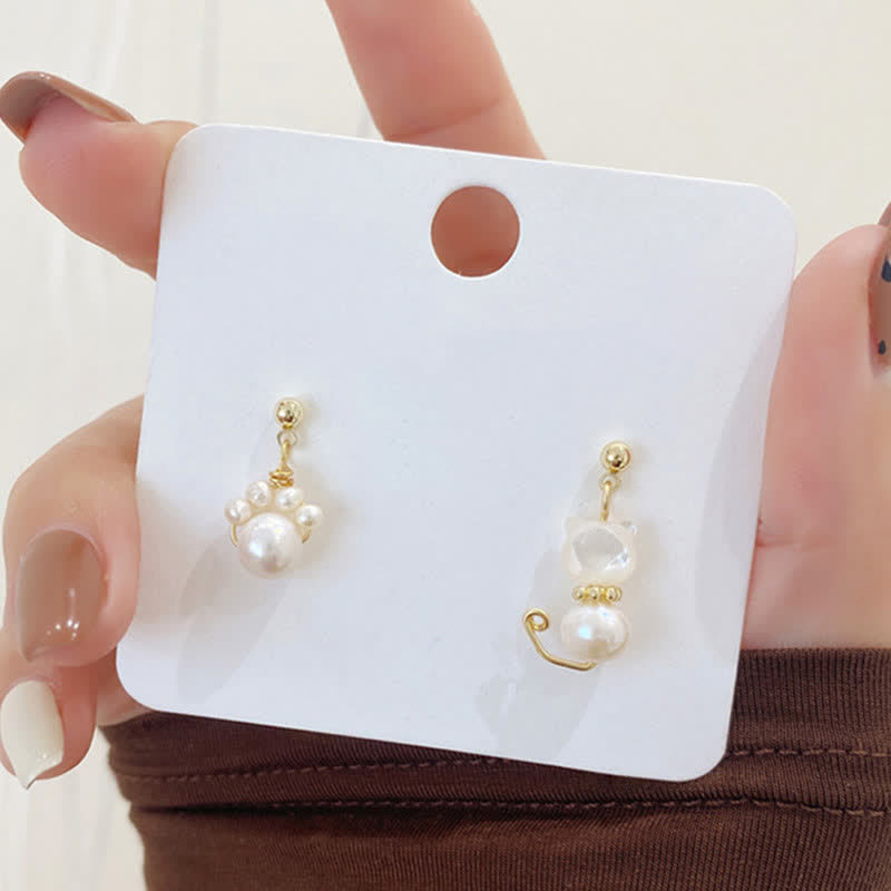 Wear FengShui Cute Cat Paw Pearl Wisdom Stud Drop Earrings