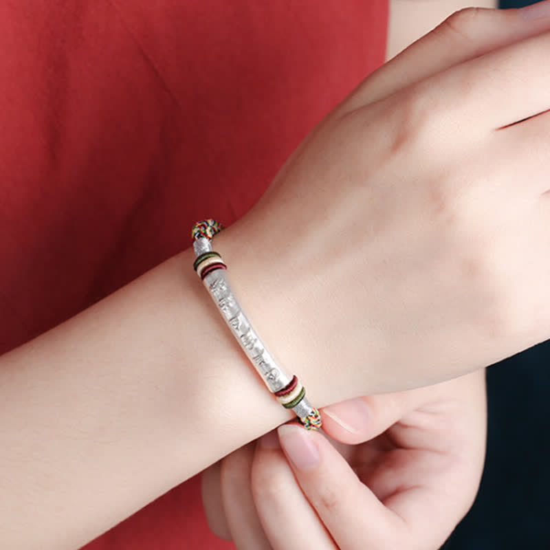 Wear FengShui 999 Sterling Silver Om Mani Padme Hum Protection Strength String Bracelet