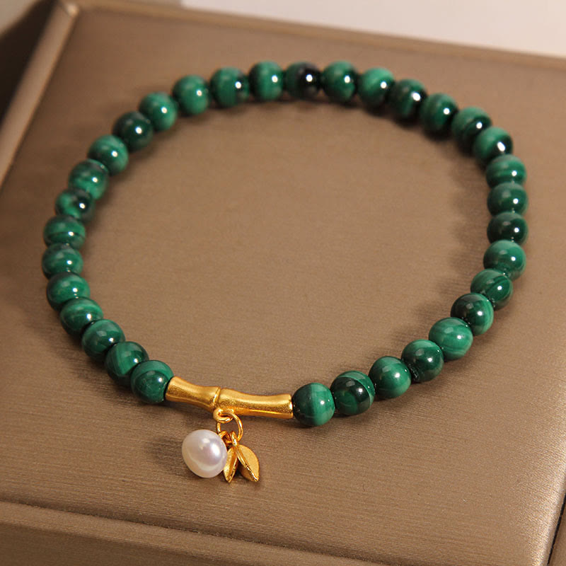 Wear FengShui Natural Malachite Pearl Lucky Bamboo Anti-Anxiety Bracelet