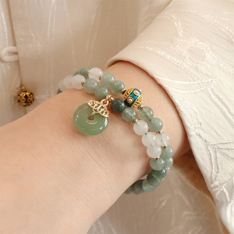 Wear FengShui Single Double Layer Jade Peace Buckle Luck Bracelet