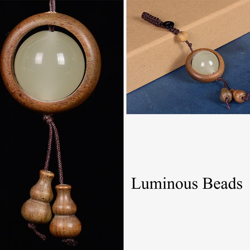 Wear FengShui Red Sandalwood Ebony Wood Green Sandalwood Luminous Lucky Bead Gourd Peace Key Chain