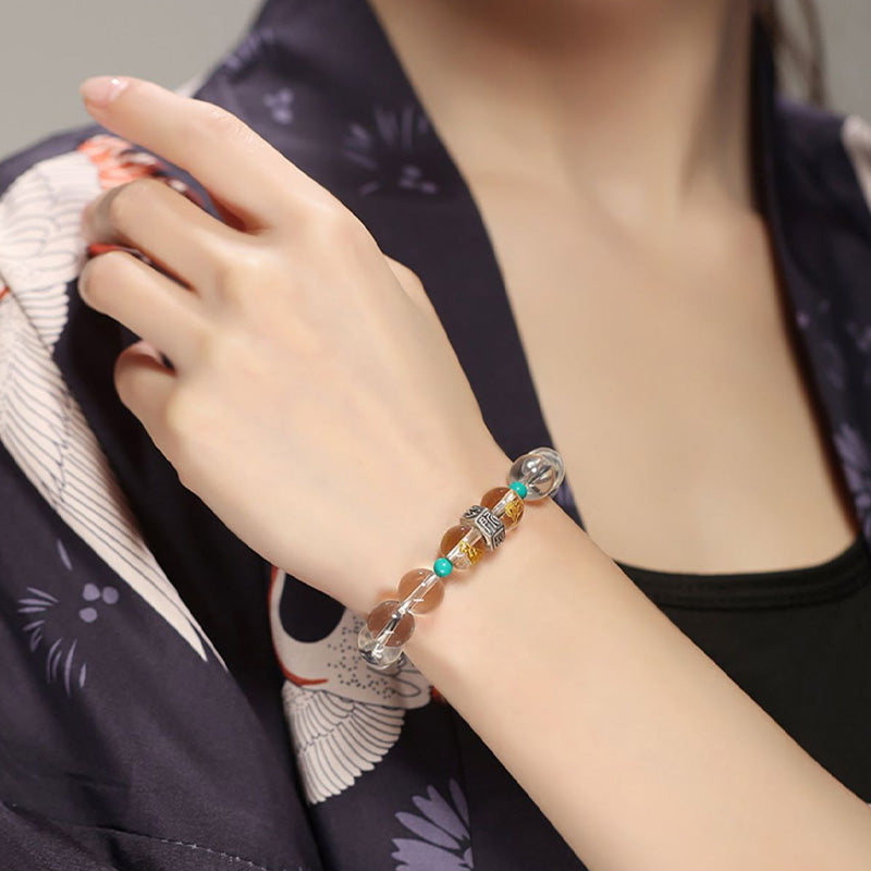 Wear FengShui 925 Sterling Silver Chinese Zodiac Natal Buddha Auspicious Groups White Crystal Hetian Jade Healing Bracelet