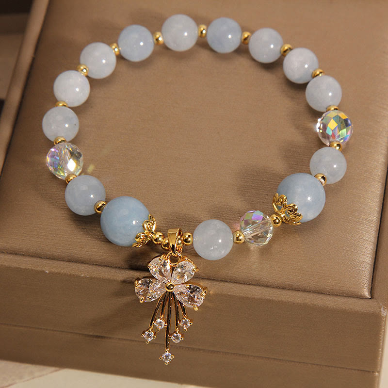 Wear FengShui Aquamarine Pink Crystal Healing Zircon Butterfly Charm Bracelet