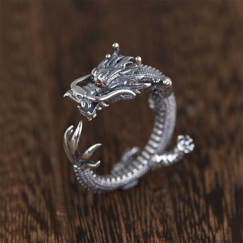 Wear FengShui 925 Sterling Silver Dragon Luck Protection Ring