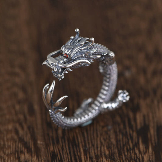 Wear FengShui 925 Sterling Silver Dragon Luck Protection Ring