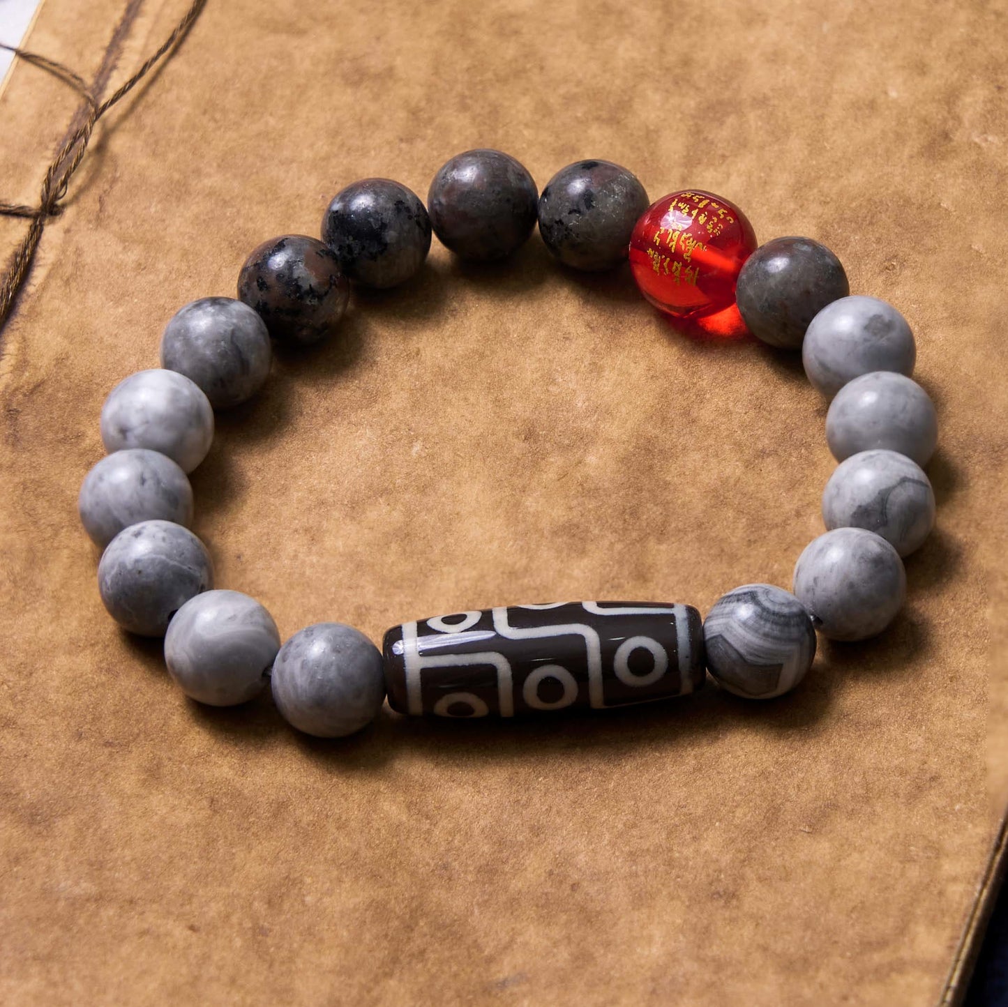 Wear FengShui Tibetan Nine-Eye Dzi Bead Picasso Jasper Positive Bracelet