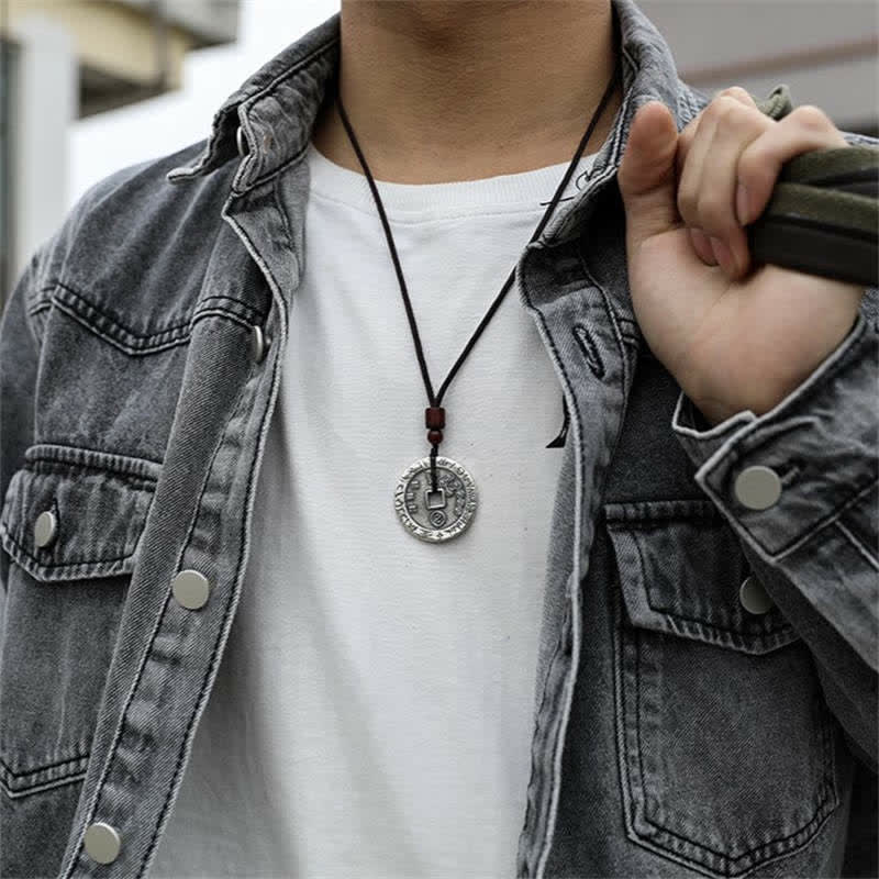 Wear FengShui Bagua Yin Yang Copper Coin Star Balance Energy Necklace Pendant