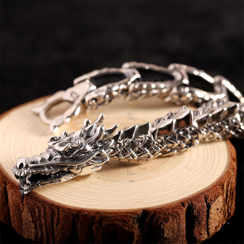 Wear FengShui 925 Sterling Silver Dragon Luck Success Bracelet Bangle