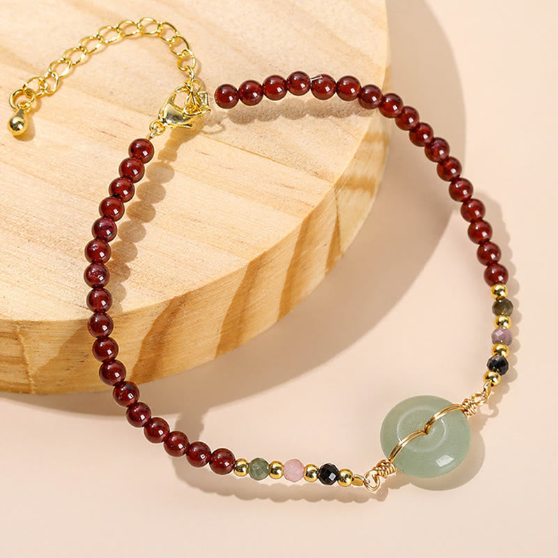 Wear FengShui Natural Garnet Peace Buckle Bead Calm Bracelet
