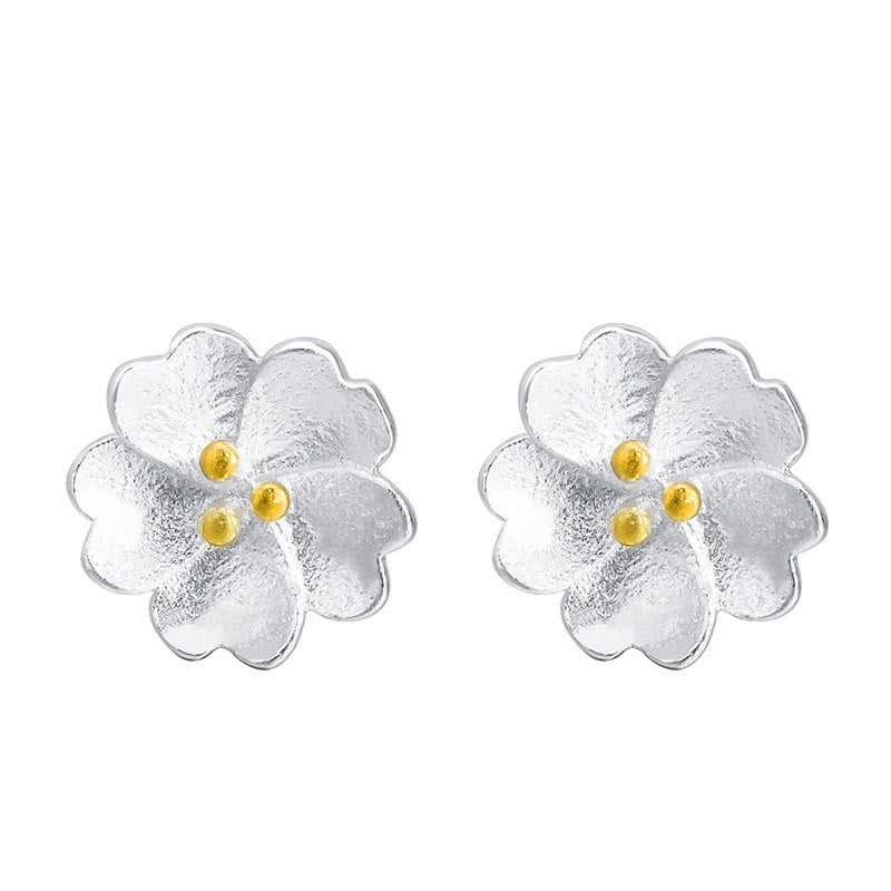 Wear FengShui 925 Sterling Silver Cherry Blossoms Floral Calm Stud Earrings