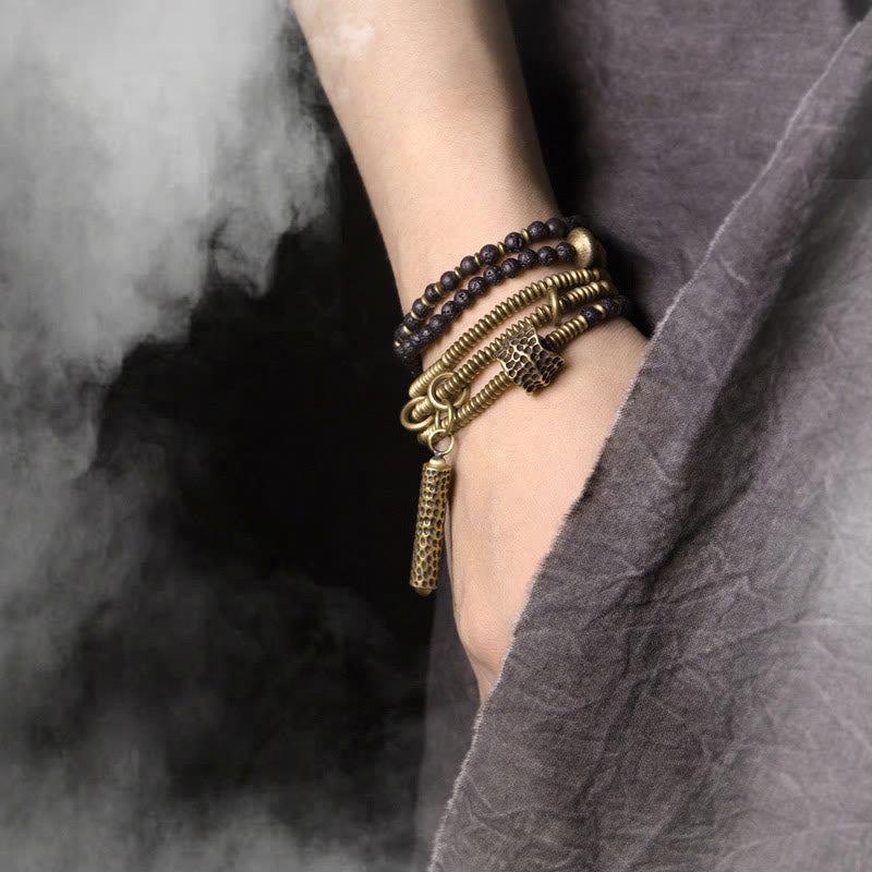 Wear FengShui Vintage Lava Rock Brass Copper Healing Multilayered Bracelet
