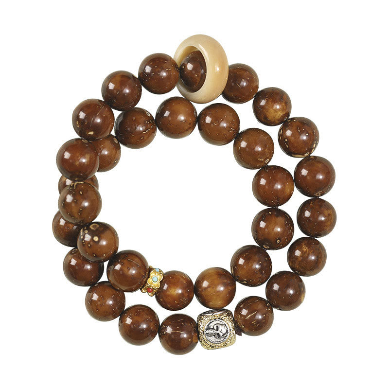 Wear FengShui Tibetan Natural Purple Gold Rat Bodhi Seed Wealth Double Wrap Bracelet