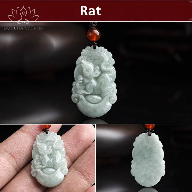 Wear FengShui Natural Jade 12 Chinese Zodiac Sucess Pendant Necklace