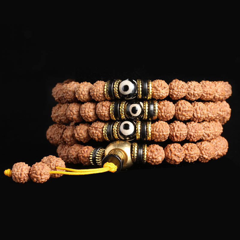 Wear FengShui 108 Mala Beads Rudraksha Bodhi Seed Dzi Bead Luck Wealth Bracelet