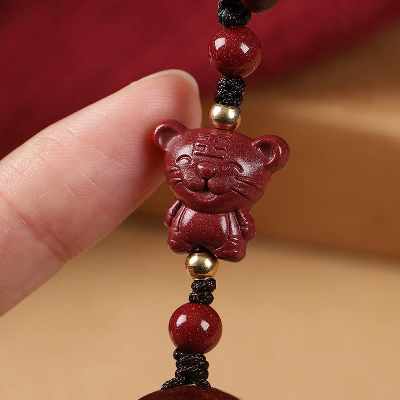 Wear FengShui Small Leaf Red Sandalwood Buddha Cinnabar Chinese Zodiac Amulet Protection Key Chain