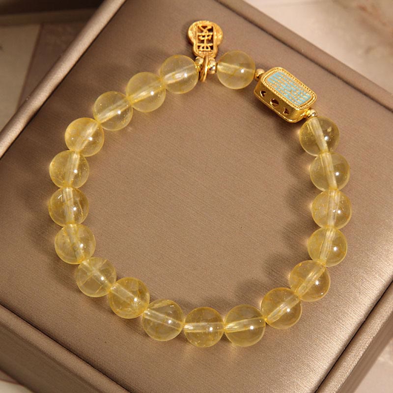 Wear FengShui Natural Citrine Five Scriptures Generosity Bracelet