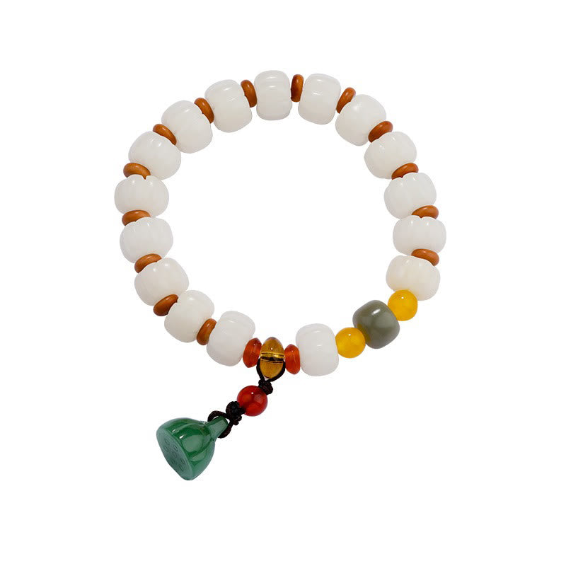 Wear FengShui Natural Bodhi Seed Red Agate Bodhi Calm Harmony Engraved Pumpkin Bead Lotus Bracelet