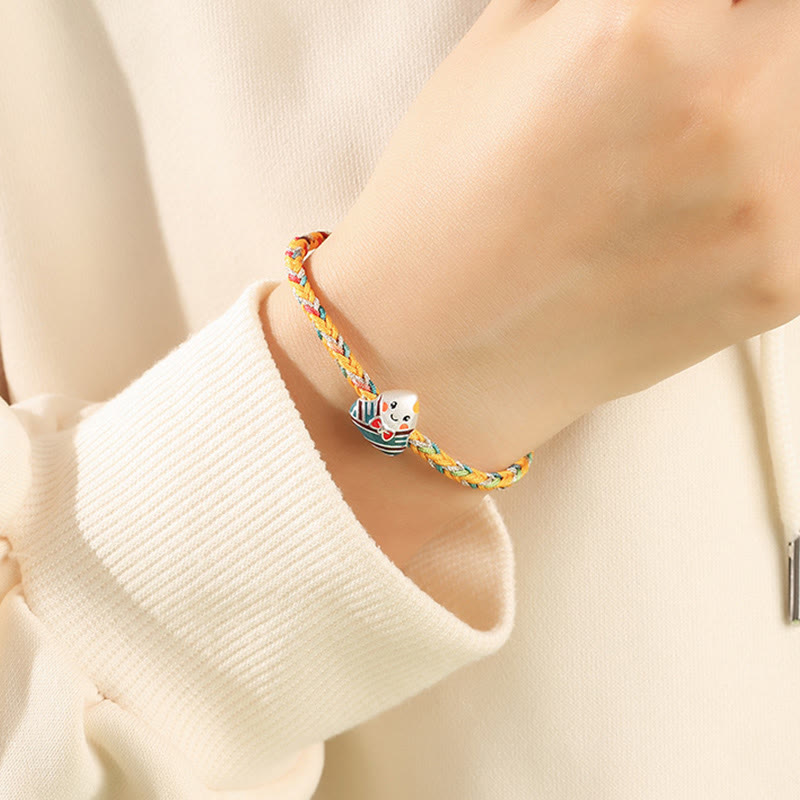 Wear FengShui 925 Sterling Silver Dragon Boat Festival Zongzi Pattern Luck Handmade Multicolored Rope Child Adult Bracelet