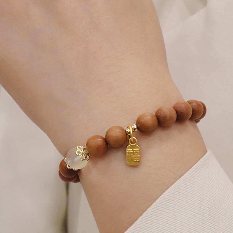Wear FengShui Sandalwood Cat's Eye Fu Character Charm Protection Bracelet