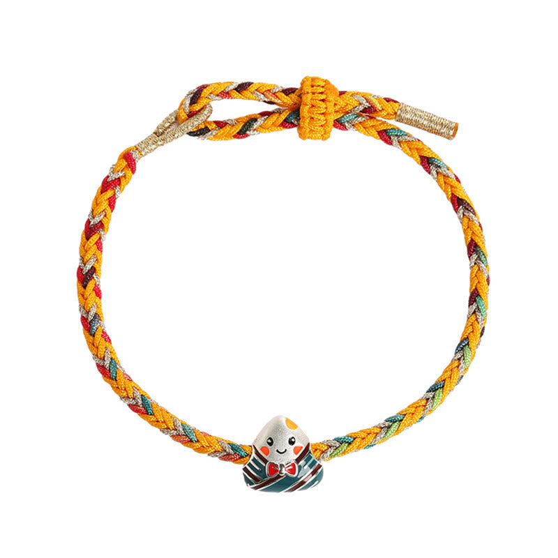 Wear FengShui 925 Sterling Silver Dragon Boat Festival Zongzi Pattern Luck Handmade Multicolored Rope Child Adult Bracelet