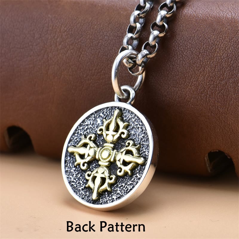 Wear FengShui 925 Sterling Silver Green Tara Double Dorje Vajra Protection Necklace Pendant