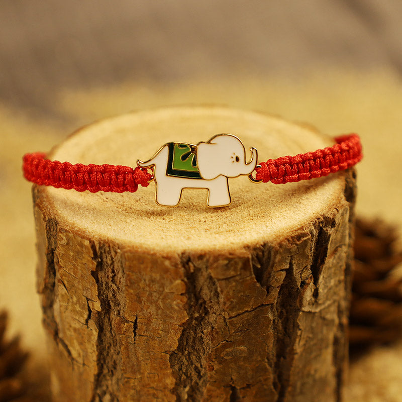 Wear FengShui Tibetan Handmade 925 Sterling Silver Lucky Elephant Red String Bracelet