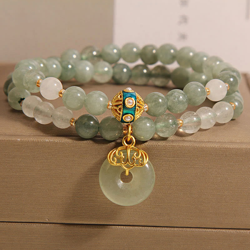 Wear FengShui Green Aventurine Peace Buckle Charm Luck Double Wrap Bracelet
