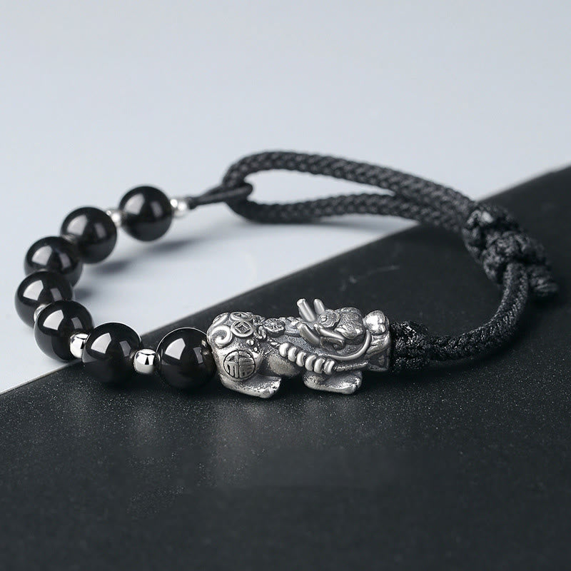 Buddha3Bodhi 999 Sterling Silver Black Obsidian Pixiu Strength Bracelet