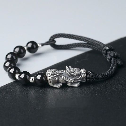 Buddha3Bodhi 999 Sterling Silver Black Obsidian Pixiu Strength Bracelet