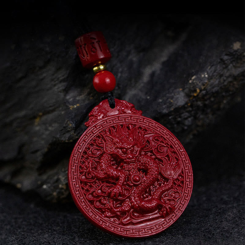 Wear FengShui Year of the Dragon Natural Cinnabar Dragon Protection Necklace Pendant