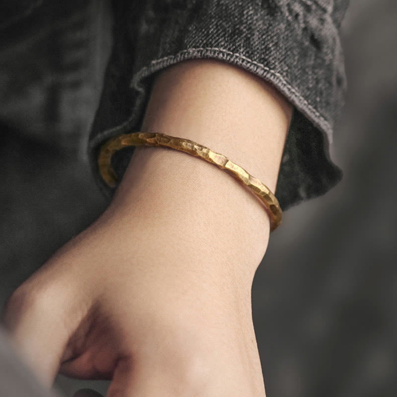 Wear FengShui Tibetan Bump Texture Copper Luck Cuff Bracelet Bangle