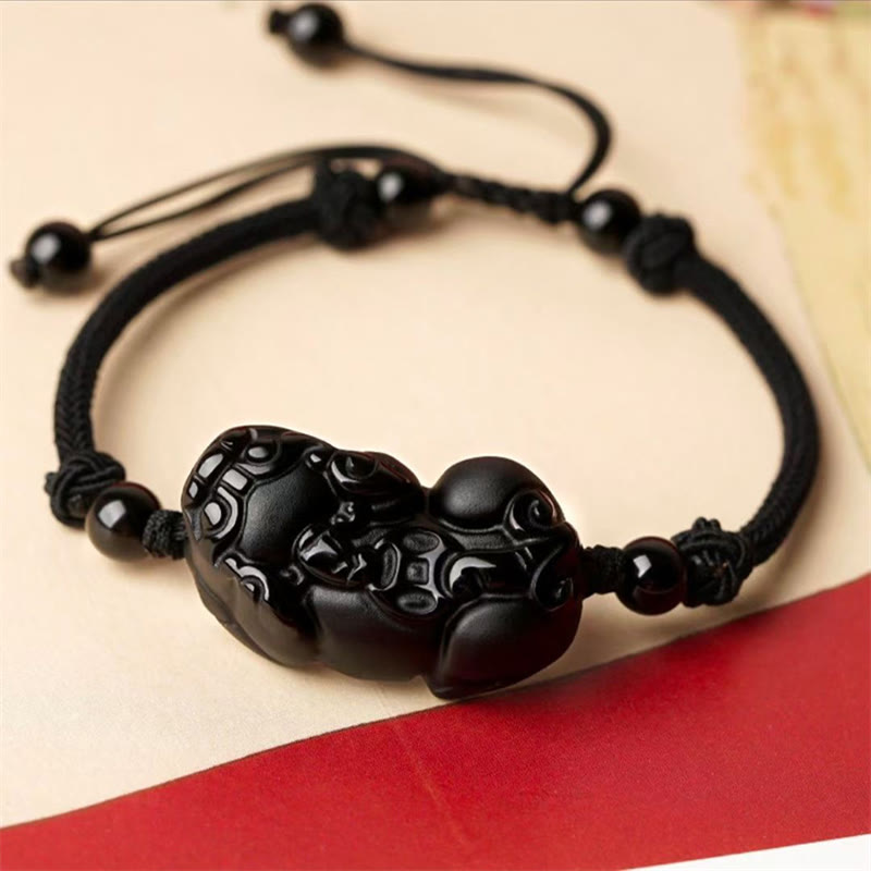 Wear FengShui Natural Obsidian Amethyst Citrine PiXiu Cooper Coin Wealth Bracelet