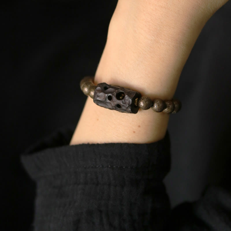 Wear FengShui Tibet Ebony Wood Copper Peace Balance Beaded Bracelet