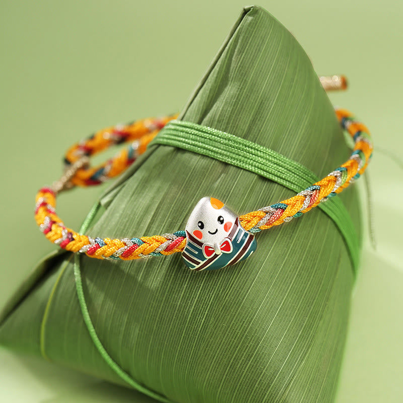 Wear FengShui 925 Sterling Silver Dragon Boat Festival Zongzi Pattern Luck Handmade Multicolored Rope Child Adult Bracelet