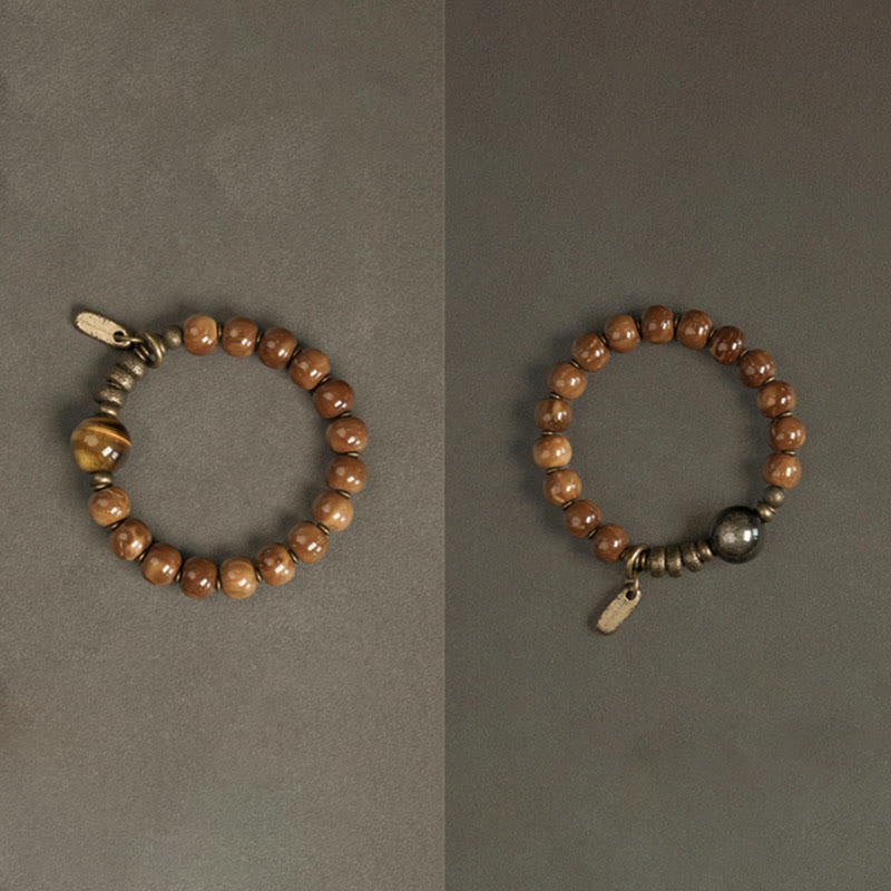 Wear FengShui Kuka Seed Tiger Eye Gold Sheen Obsidian Brass Copper Wealth Luck Bracelet