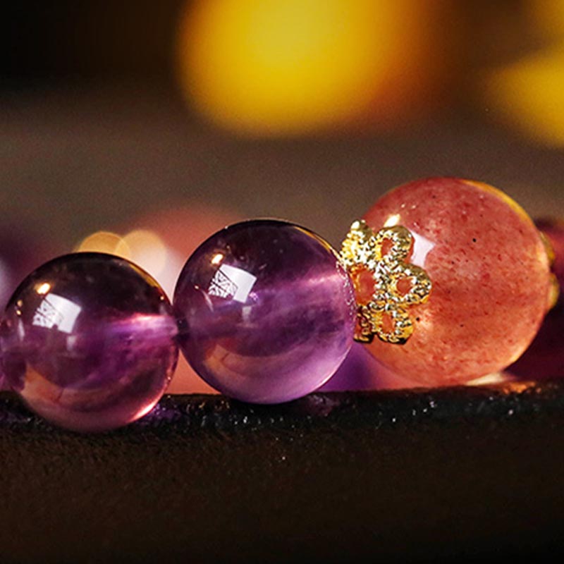 Wear FengShui Natural Citrine Amethyst Rutilated Quartz Prosperity Protection Bracelet