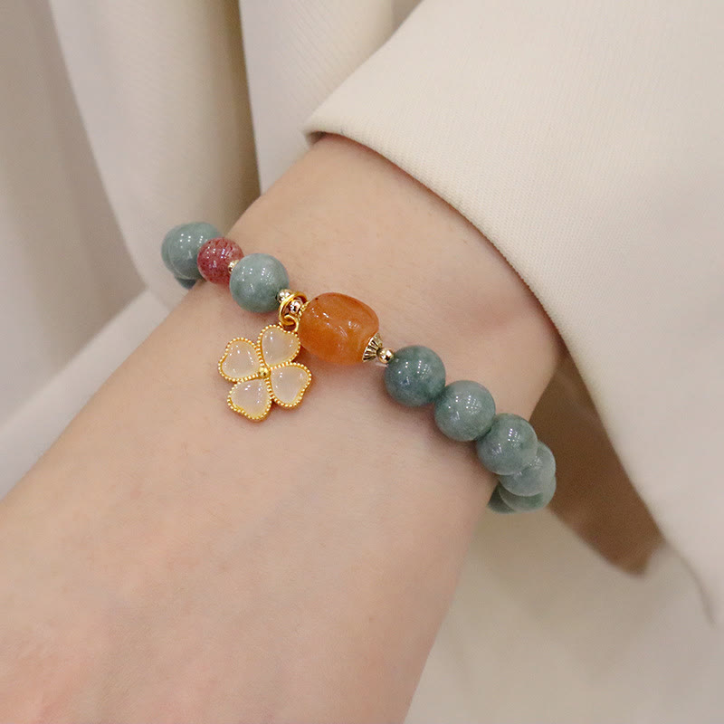 Wear FengShui Jade Four Leaf Clover Charm Prosperity Bracelet