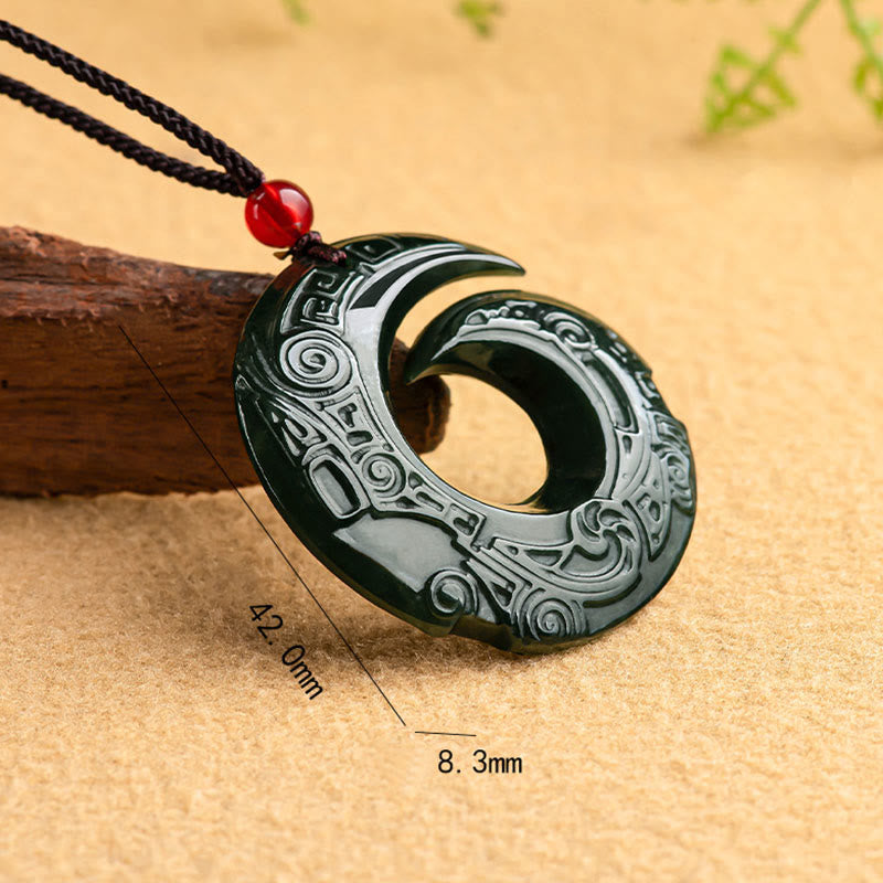 Wear FengShui One's Luck Improves Design Patern Natural Hetian Cyan Jade Success Necklace Pendant