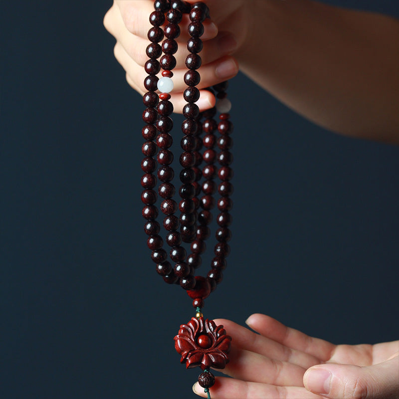 Wear FengShui Tibetan Small Leaf Red Sandalwood Lotus Mala Balance Bracelet