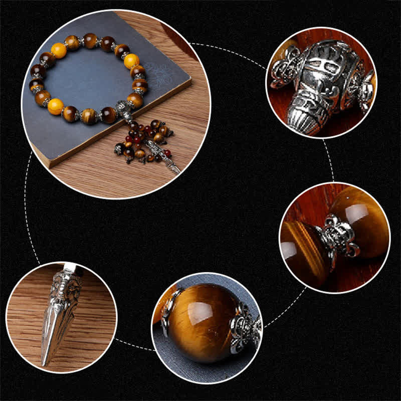 Wear FengShui Natural Tiger Eye Red Agate Dragon Vein Agate Stone Vajra Dorje Power Healing Bracelet Car Decoration