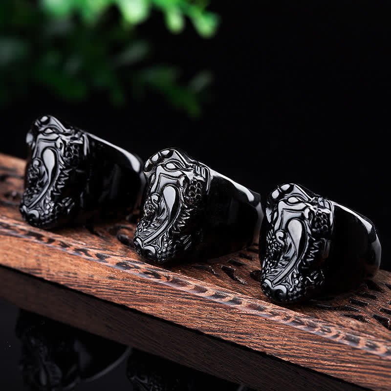 Wear FengShui FengShui PiXiu Black Obsidian Strength Ring