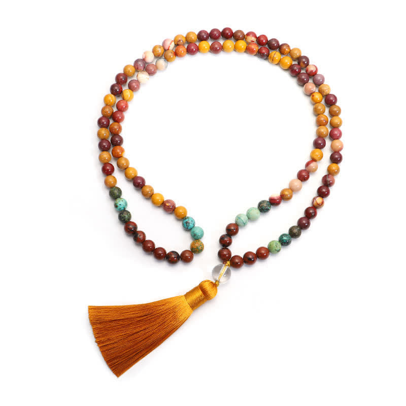 Wear FengShui 108 Mala Beads Mookaite Emotional Growth Bracelet Tassel Necklace Pendant