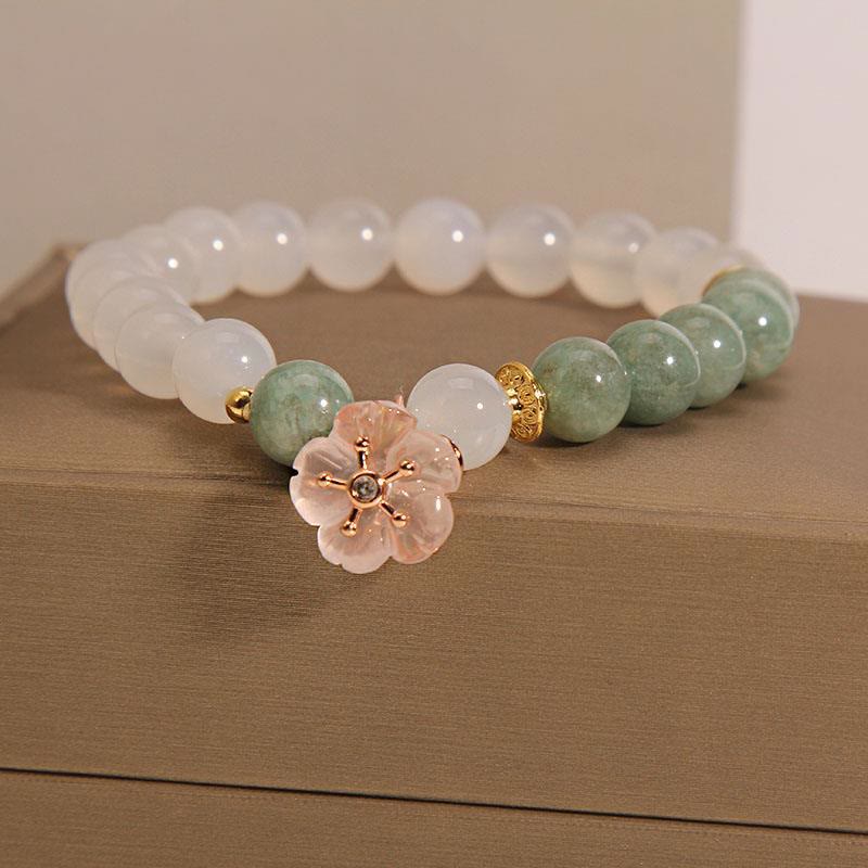 Wear FengShui White Agate Jade Flower Charm Luck Protection Bracelet