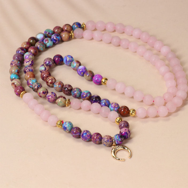 Wear FengShui 108 Beads Miano Real Pink Crystal Mala Healing Bracelet