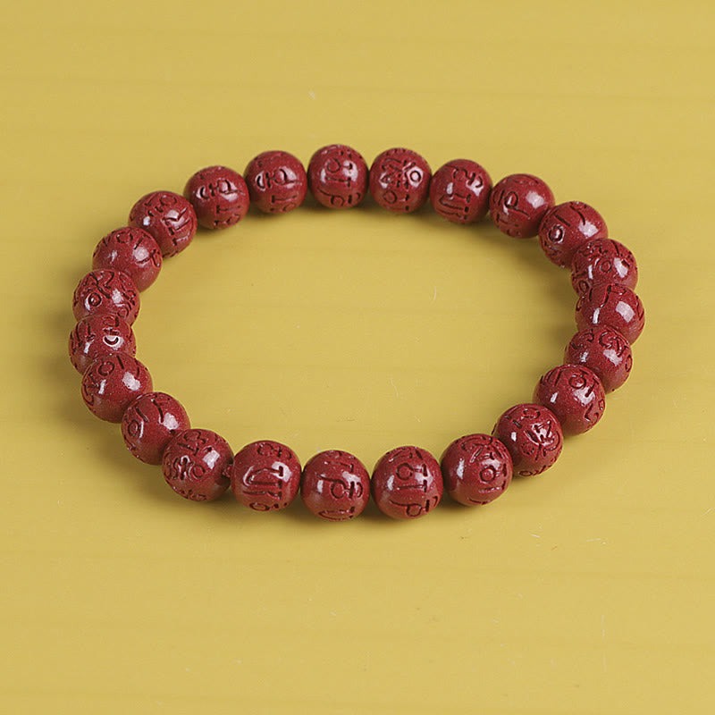 Wear FengShui Natural Double PiXiu Cinnabar Om Mani Padme Hum Wealth Luck Bead Bracelet