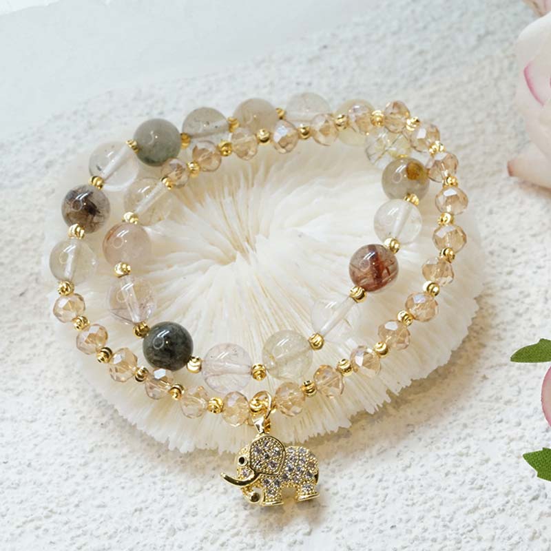 Wear FengShui Rose Quartz Elephant Healing Energy Charm Bracelet
