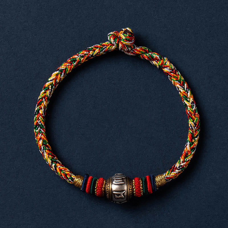 Wear FengShui 925 Sterling Silver Tibet Handmade Om Mani Padme Hum Luck Protection King Kong Knot Braided Bracelet
