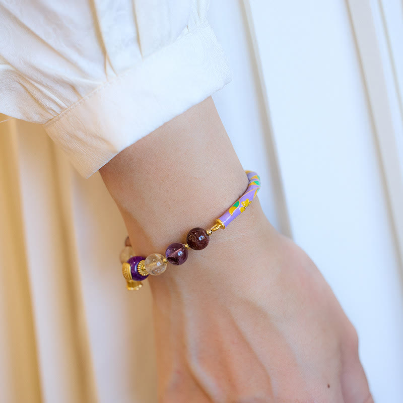 Wear FengShui Purple Phantom Purple Jade Scripture Citrine Love Wisdom Bracelet Bangle
