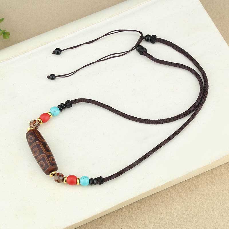 Wear FengShui Tibetan Nine-Eye Dzi Bead Three-eyed Dzi Bead Protection String Necklaces Pendant