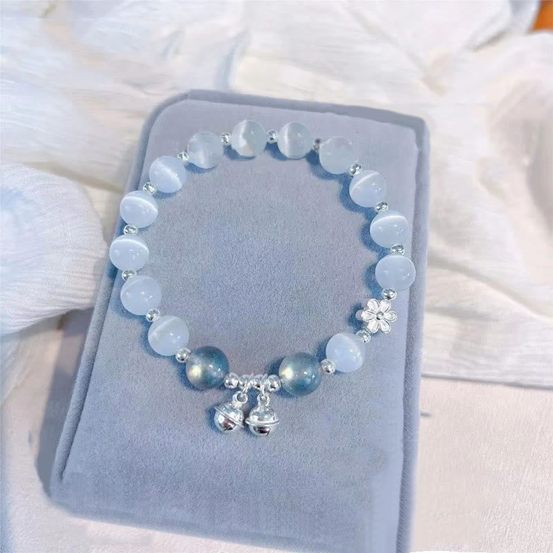 Wear FengShui Cat's Eye Crystal Peach Blossom Bell Fu Character Charm Support Bracelet